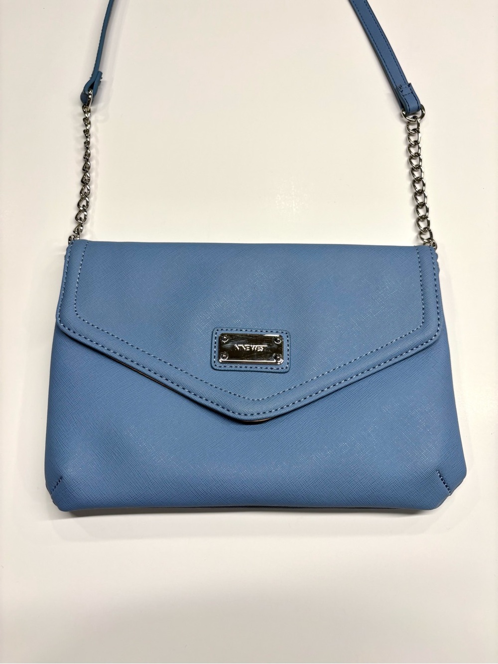 Nine West Light Blue Envelope Crossbody with Chain Strap Faux Leather